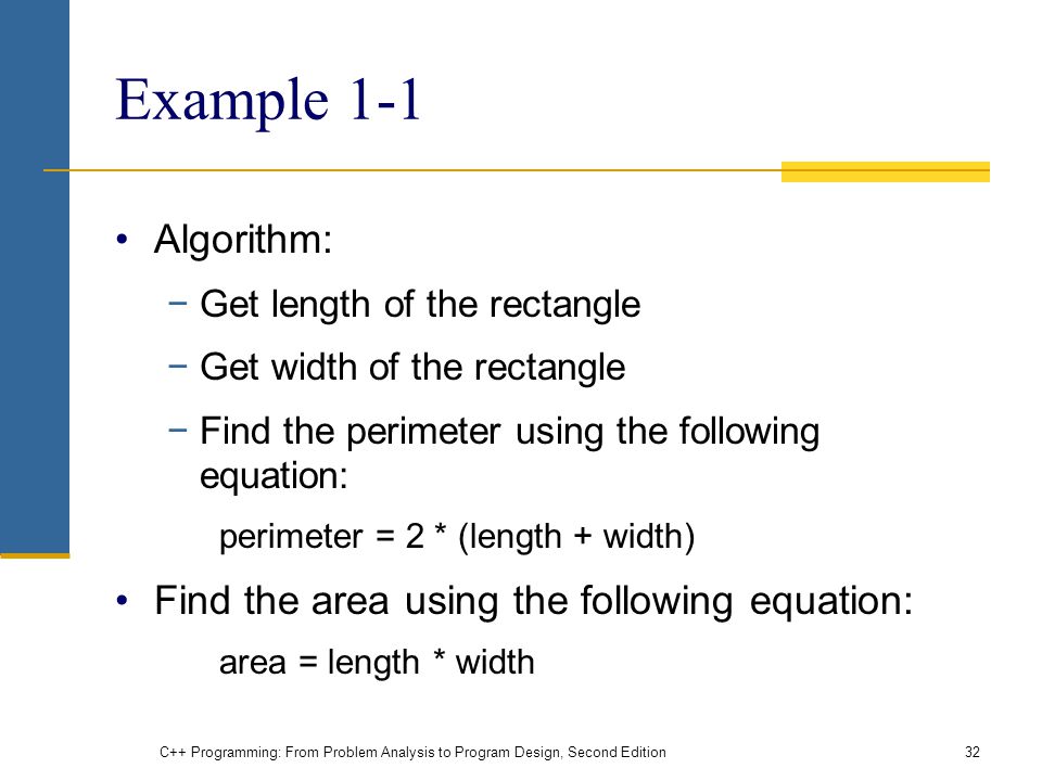 Example 1-1 Algorithm: Find the area using the following equation: