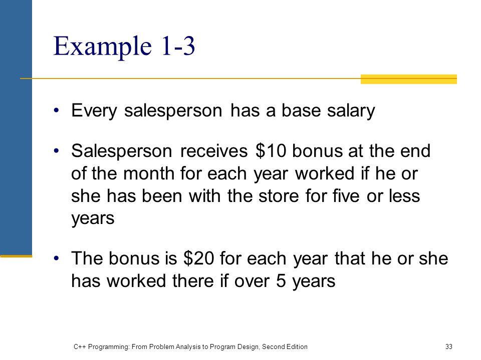 Example 1-3 Every salesperson has a base salary