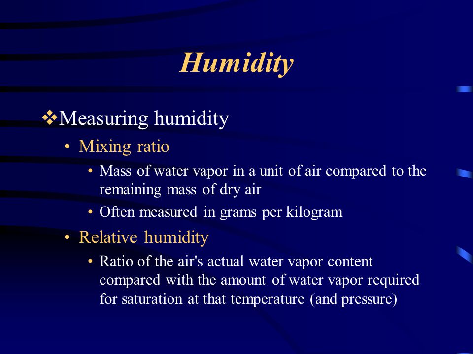 Humidity Measuring humidity Mixing ratio Relative humidity