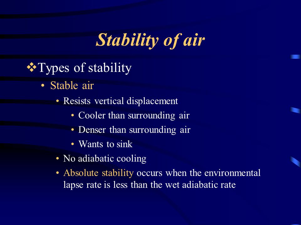 Stability of air Types of stability Stable air
