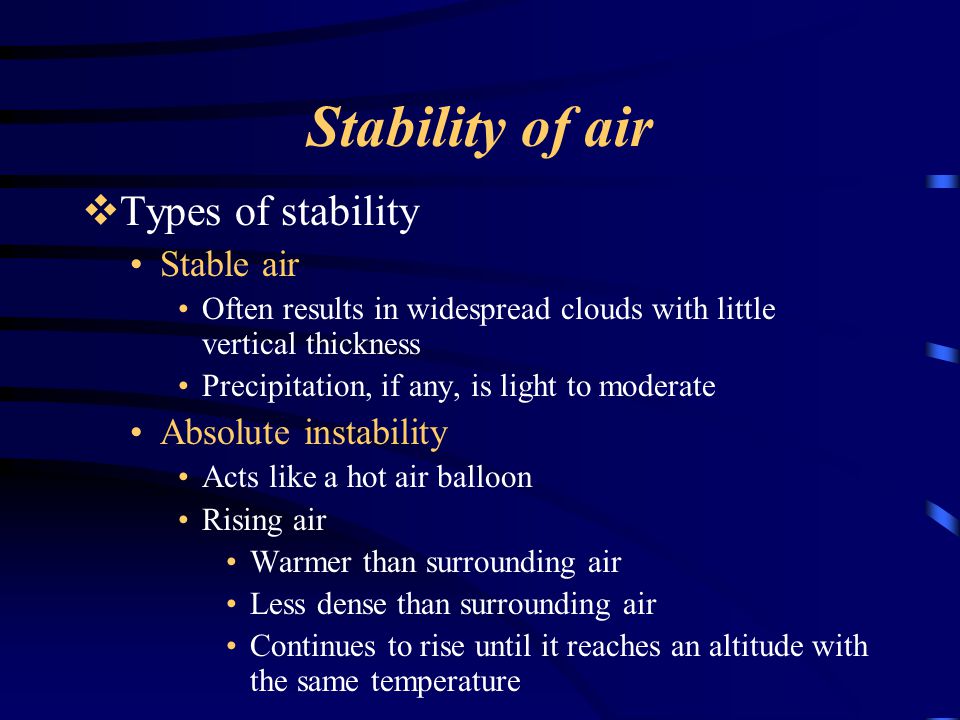 Stability of air Types of stability Stable air Absolute instability