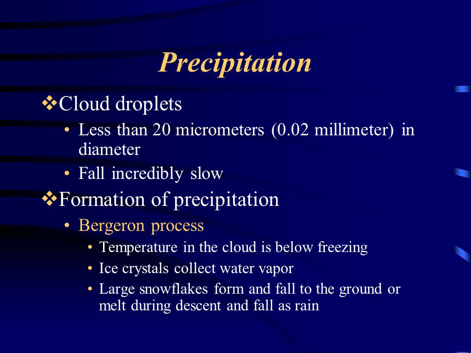 Precipitation Cloud droplets Formation of precipitation