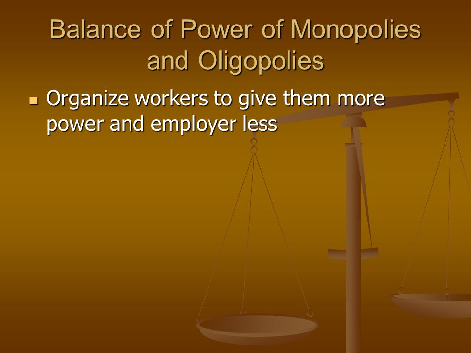 Balance of Power of Monopolies and Oligopolies