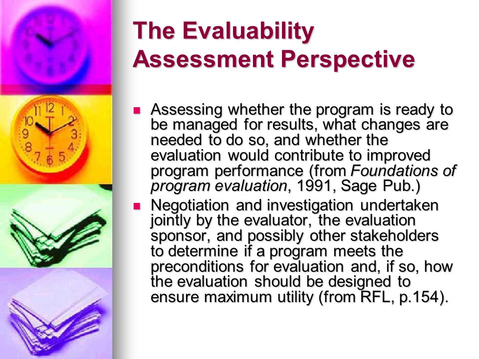 The Evaluability Assessment Perspective