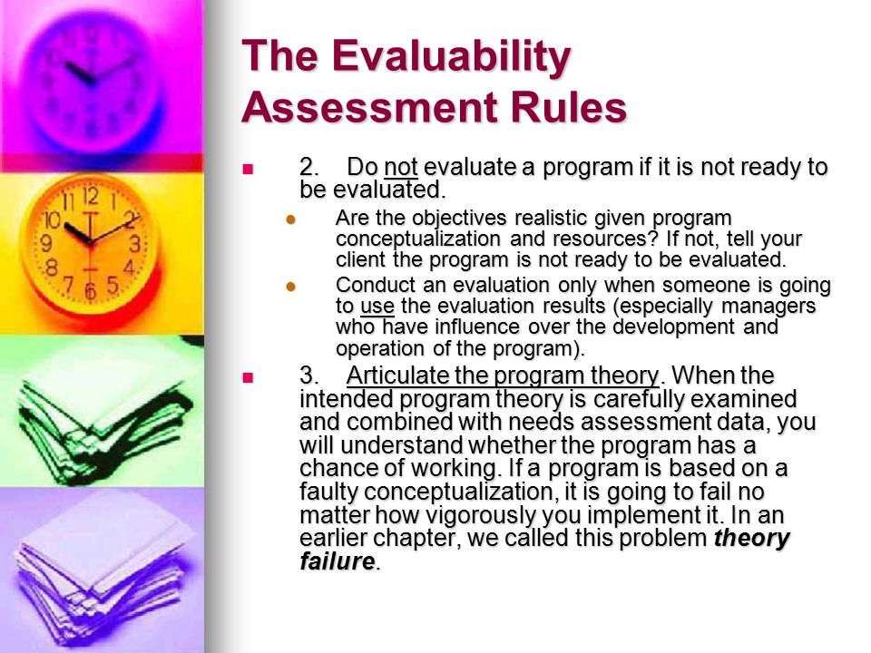 The Evaluability Assessment Rules