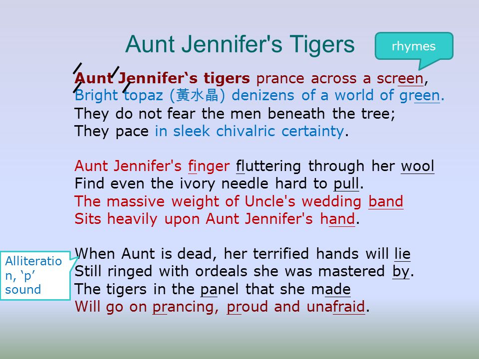 Aunt Jennifer s Tigers rhymes.