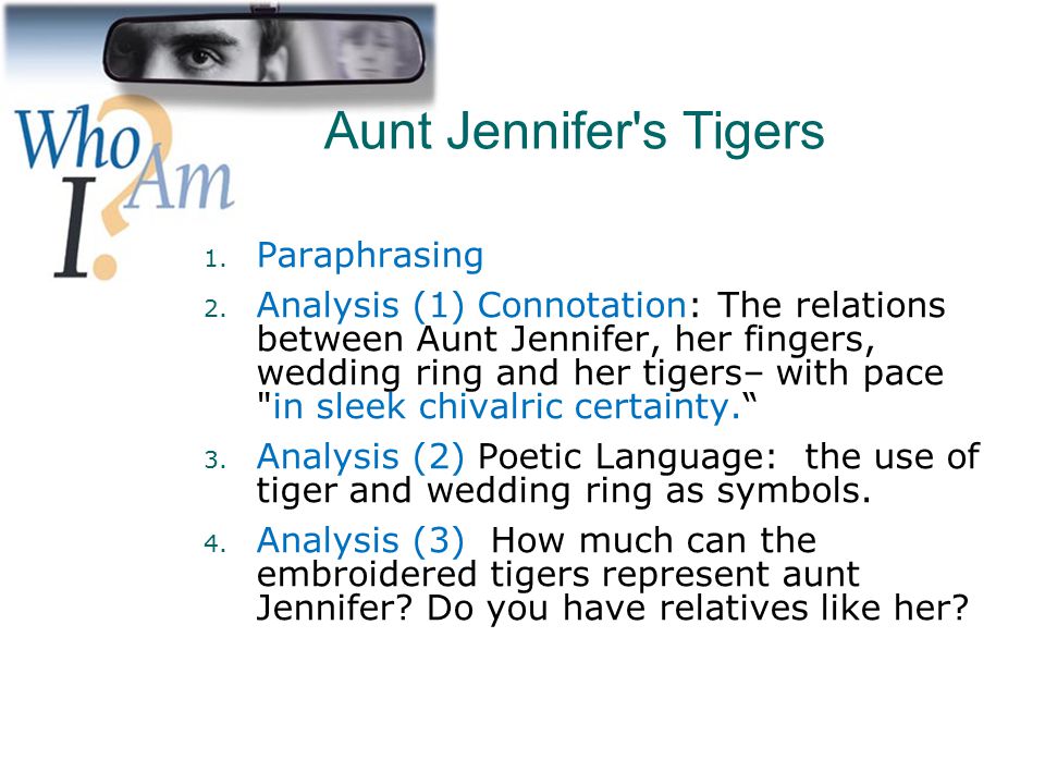Aunt Jennifer s Tigers Paraphrasing