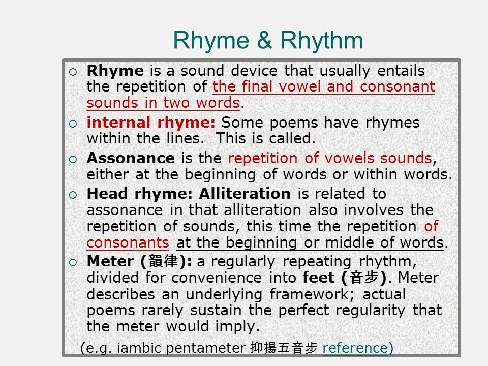 Rhyme & Rhythm (e.g. iambic pentameter 抑揚五音步 reference)