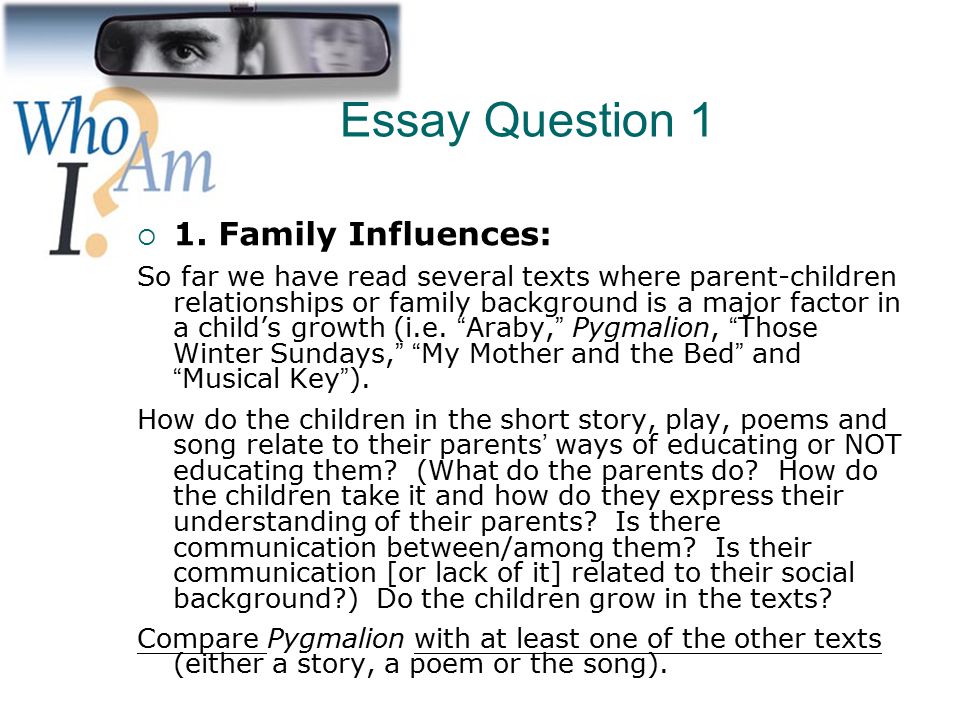 Essay Question 1 1. Family Influences: