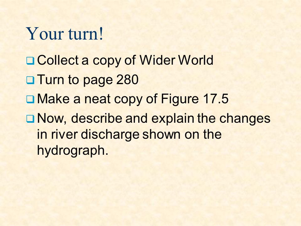 Your turn! Collect a copy of Wider World Turn to page 280