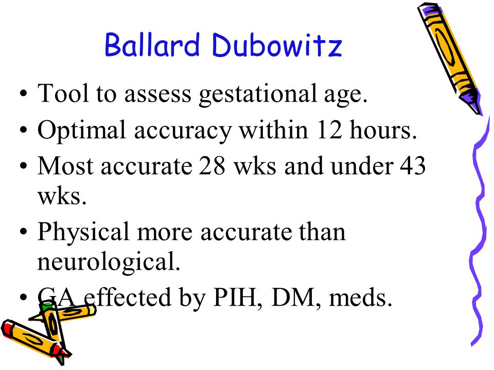 Ballard Dubowitz Gestational Age Assessment Chart