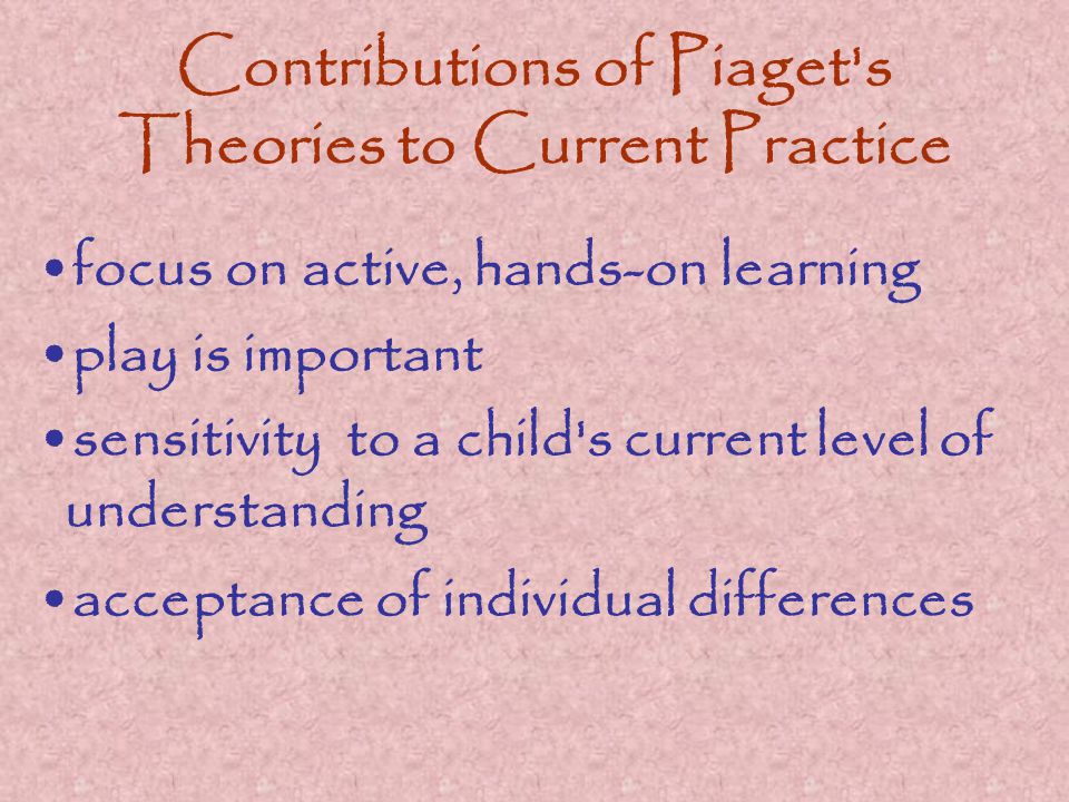 Contributions of Piaget s Theories to Current Practice