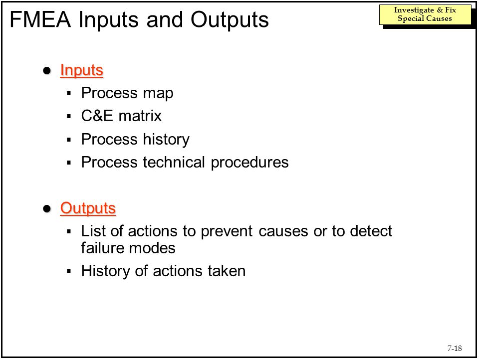 FMEA Inputs and Outputs
