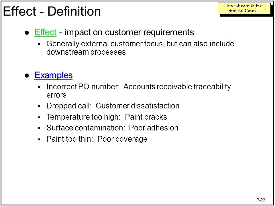 Effect - Definition Effect - impact on customer requirements Examples