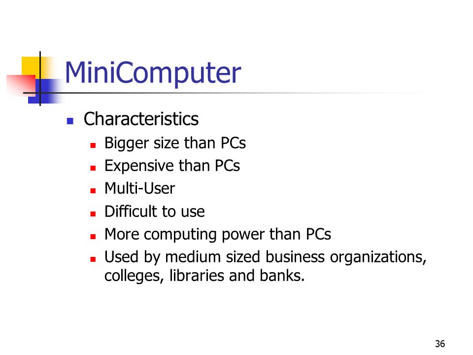 Minicomputer Features  Applications of the Minicomputer
