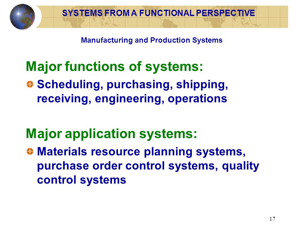 SYSTEMS FROM A FUNCTIONAL PERSPECTIVE
