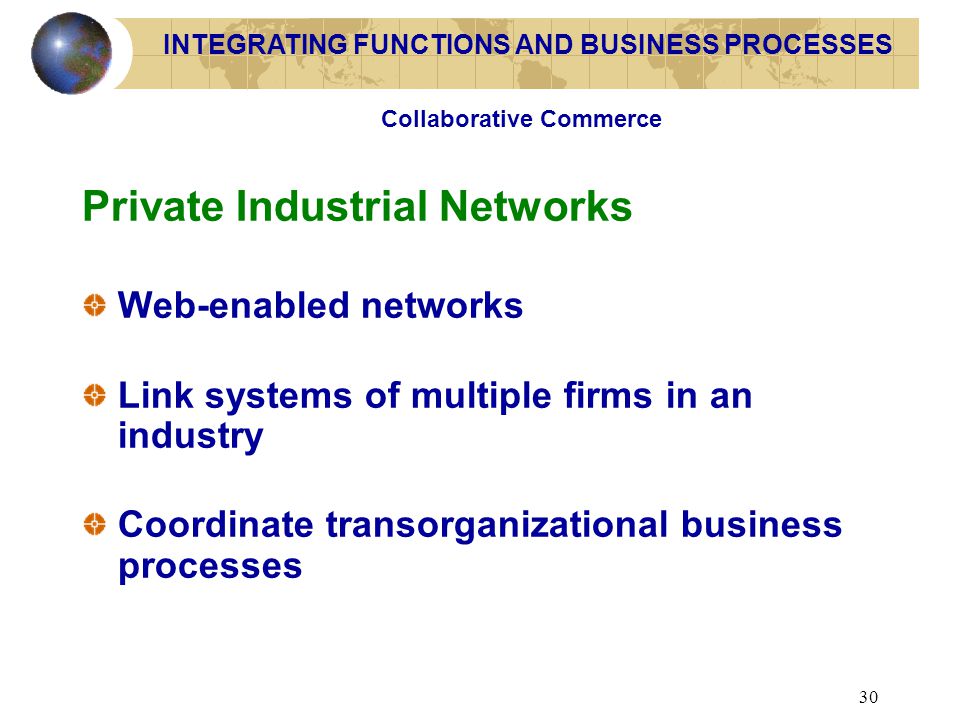 INTEGRATING FUNCTIONS AND BUSINESS PROCESSES Collaborative Commerce