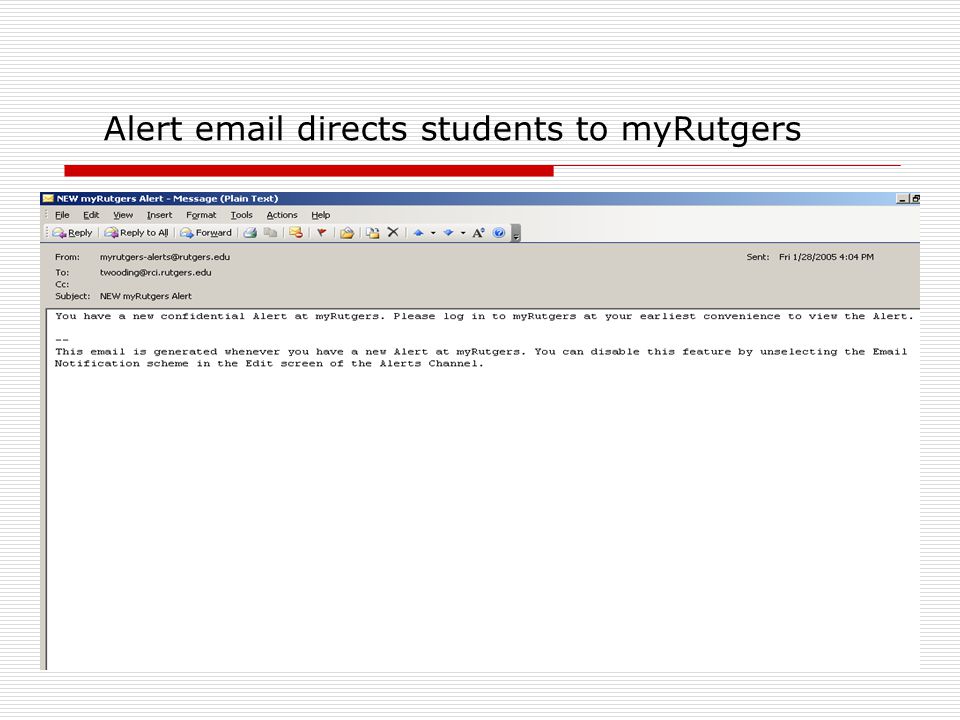 Alert  directs students to myRutgers