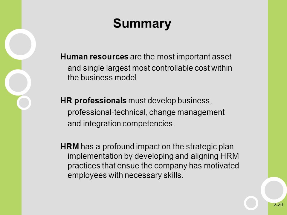 Summary Human resources are the most important asset
