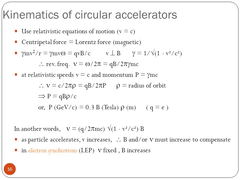 Kinematics of circular accelerators