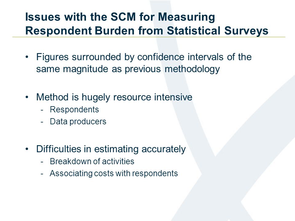Issues with the SCM for Measuring Respondent Burden from Statistical Surveys