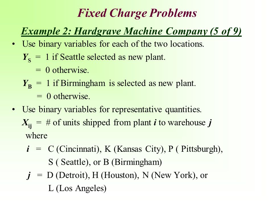 Fixed Charge Problems Example 2: Hardgrave Machine Company (5 of 9)