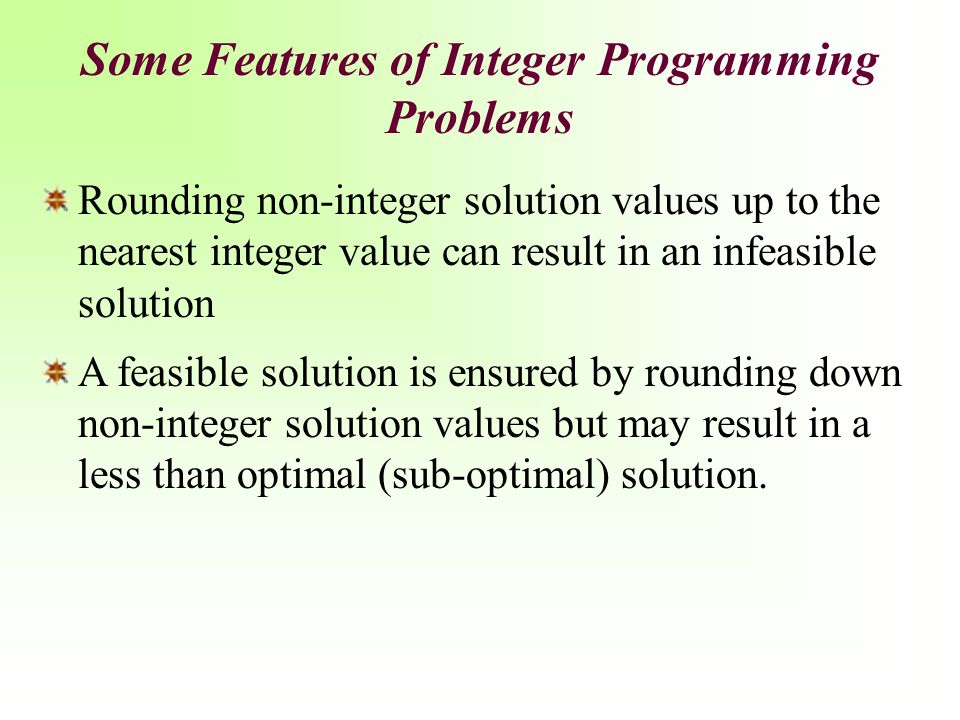Some Features of Integer Programming Problems