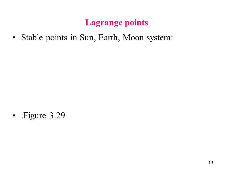 Lagrange points Stable points in Sun, Earth, Moon system: .Figure 3.29