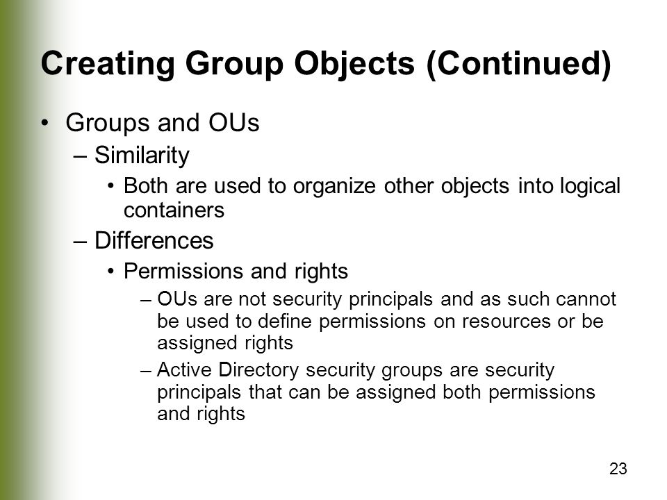 Creating Group Objects (Continued)
