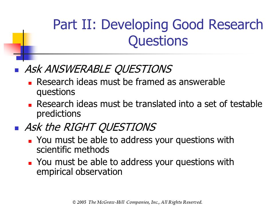 Part II: Developing Good Research Questions