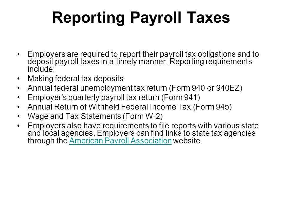 Reporting Payroll Taxes