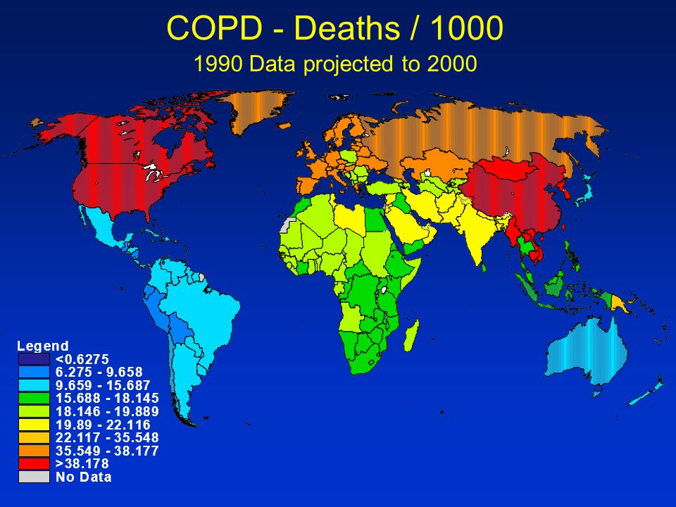COPD - Deaths / Data projected to 2000 L e g n d < . 6 2