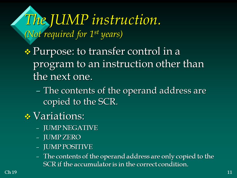 The JUMP instruction. (Not required for 1st years)