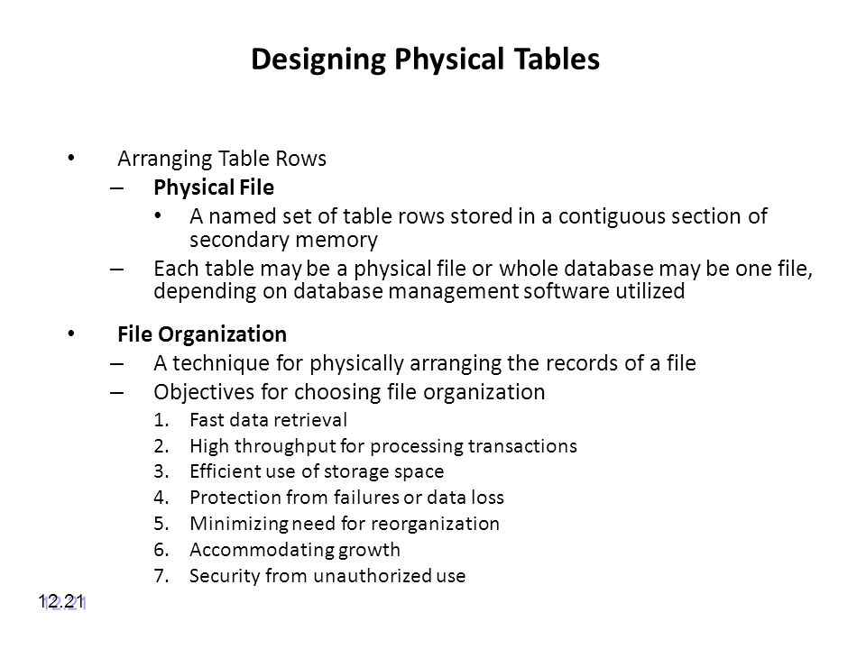 Designing Physical Tables