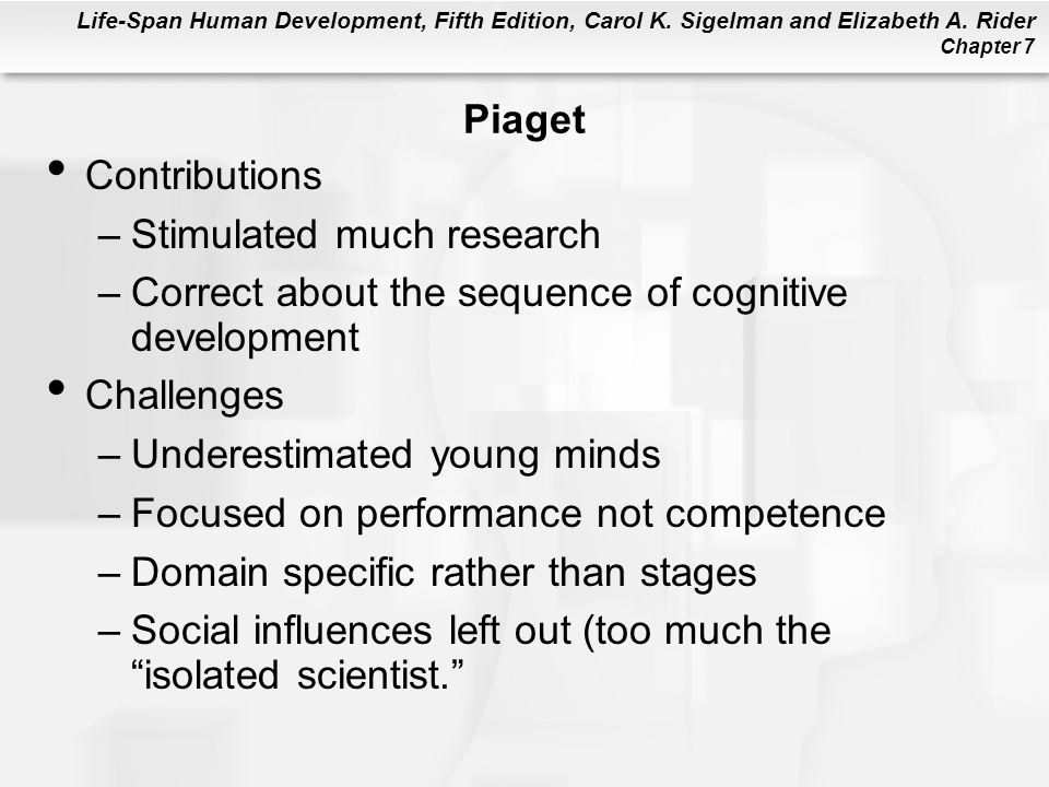 Piaget Contributions. Stimulated much research. Correct about the sequence of cognitive development.
