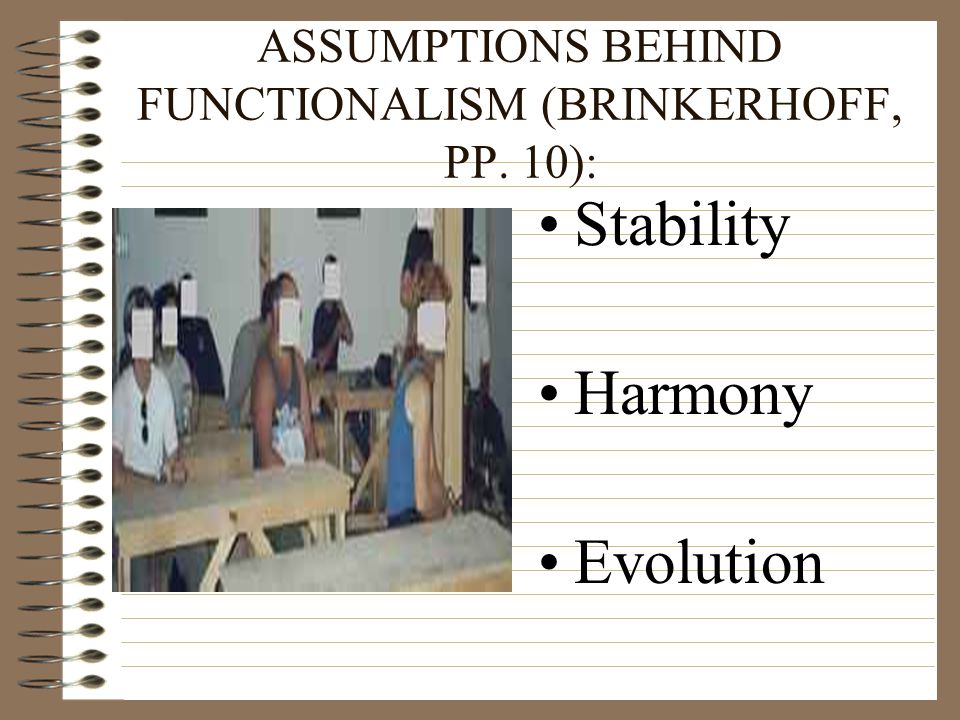 ASSUMPTIONS BEHIND FUNCTIONALISM (BRINKERHOFF, PP. 10):