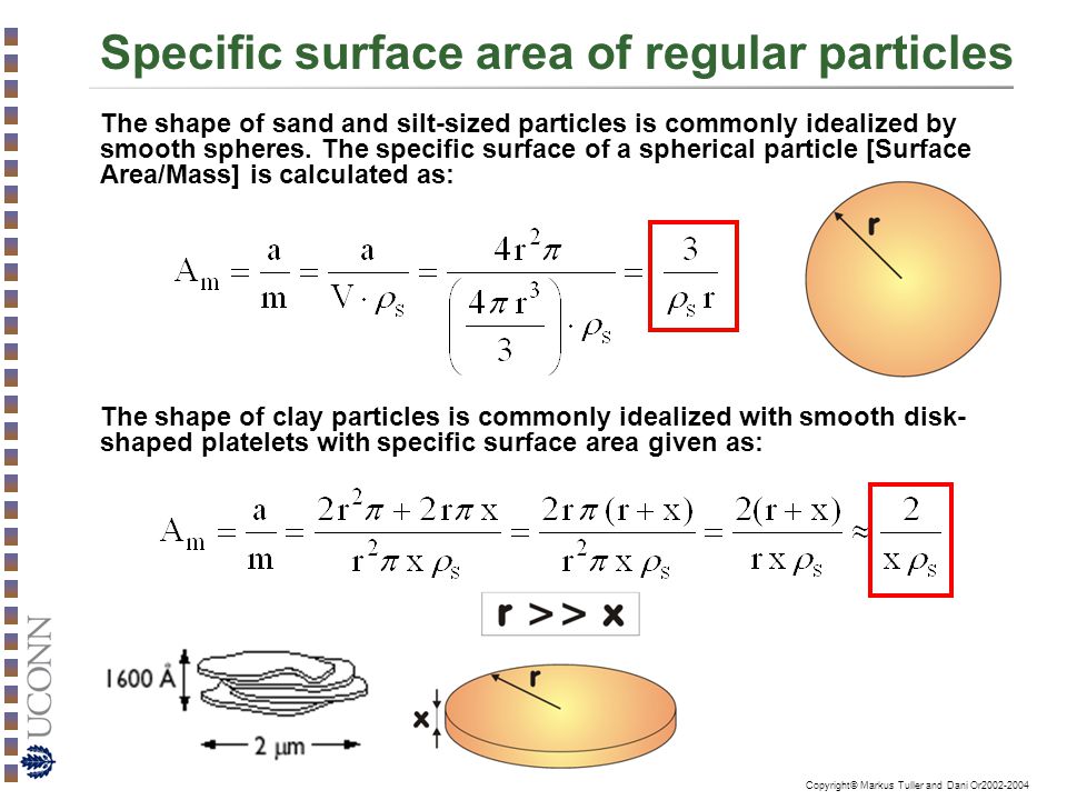 Specific surface area of regular particles