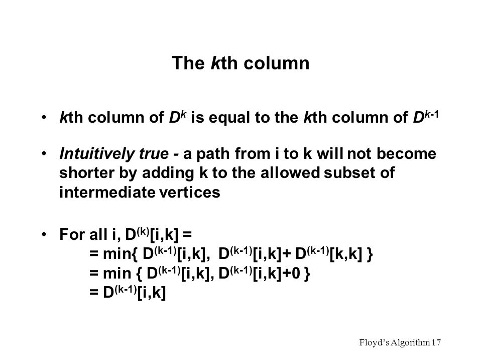 The kth column kth column of Dk is equal to the kth column of Dk-1