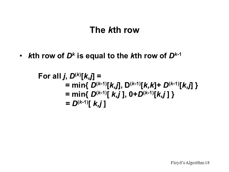 The kth row kth row of Dk is equal to the kth row of Dk-1