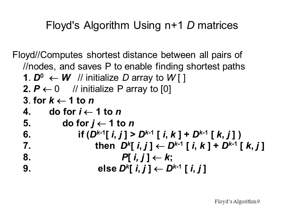 Floyd s Algorithm Using n+1 D matrices