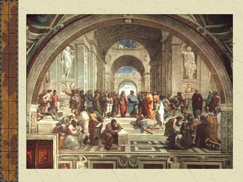 School of Athens In his painting The School of Athens, he reflected the classical influence upon Renaissance art, but he also paid tribute to the men who inspired him by using the faces of da Vinci, Bramante, and Michelangelo as philosophers participating in the debate between Plato and Aristotle.