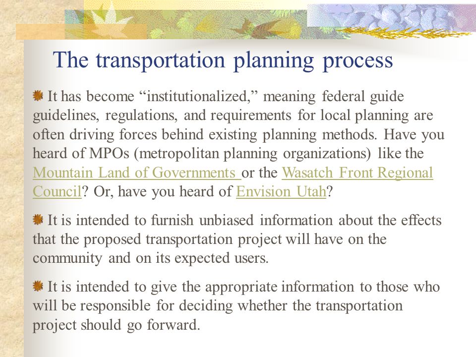 The transportation planning process