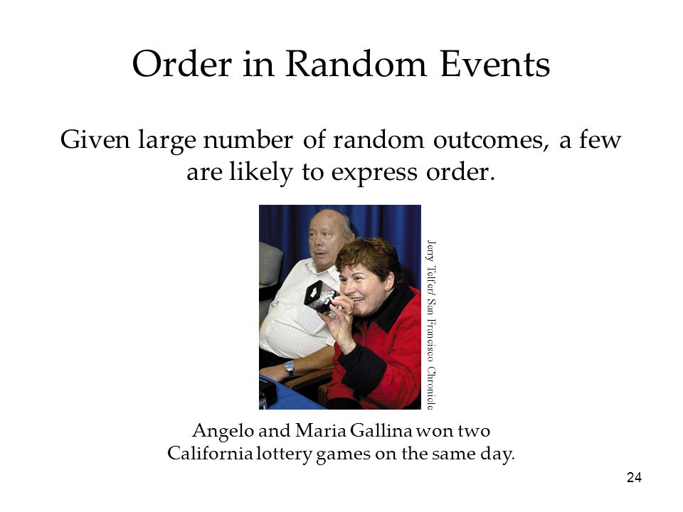 Order in Random Events Given large number of random outcomes, a few are likely to express order. Jerry Telfer/ San Francisco Chronicle.