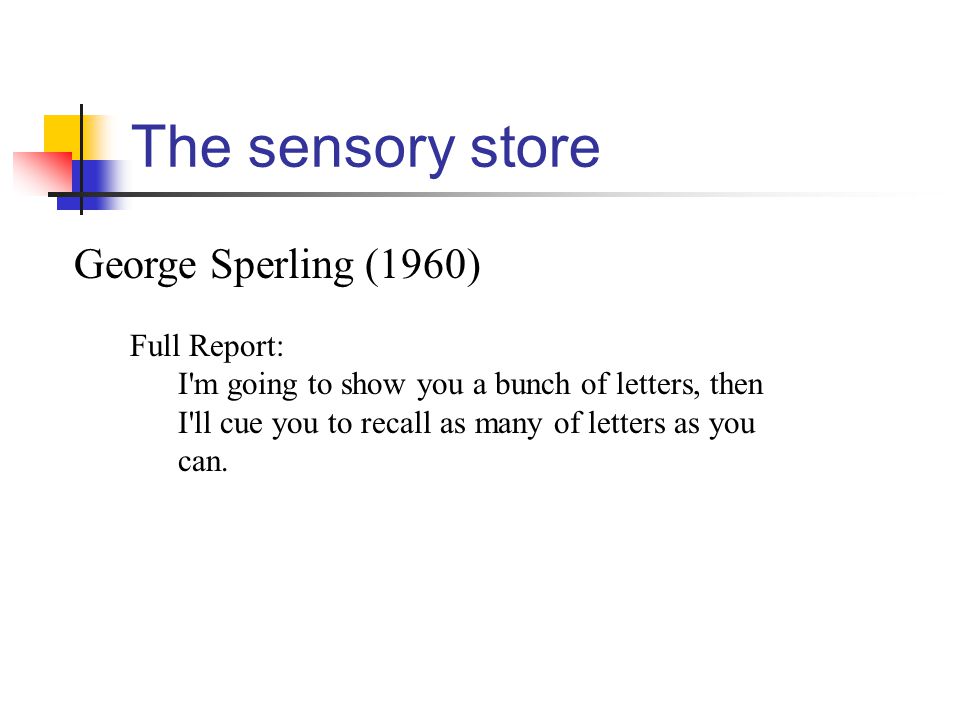 The sensory store George Sperling (1960) Full Report: