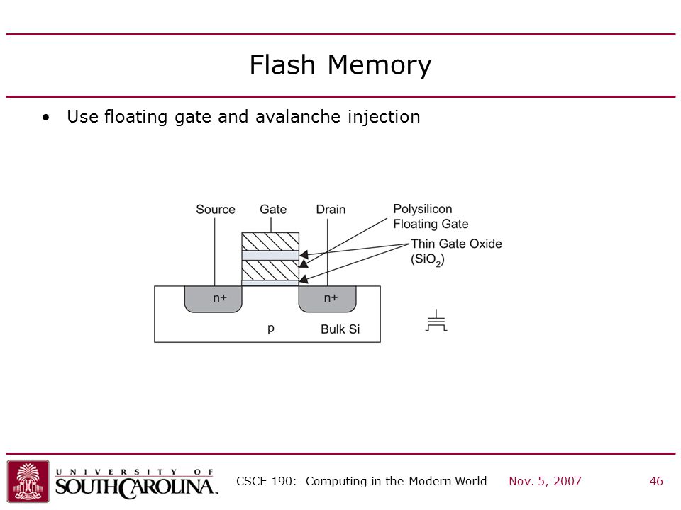 Flash Memory Use floating gate and avalanche injection