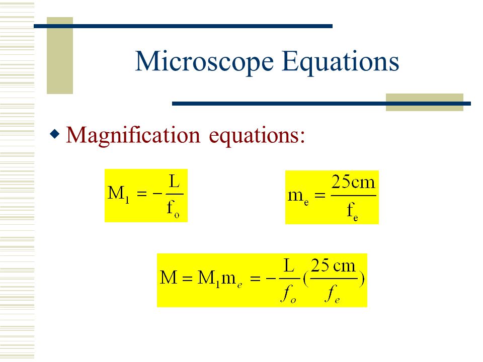 Microscope Equations Magnification equations: