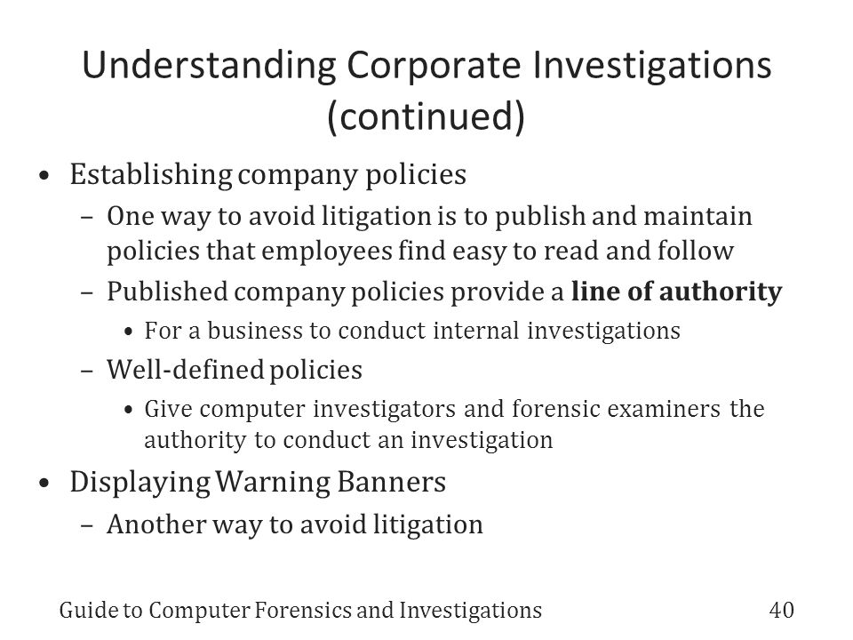 Understanding Corporate Investigations (continued)