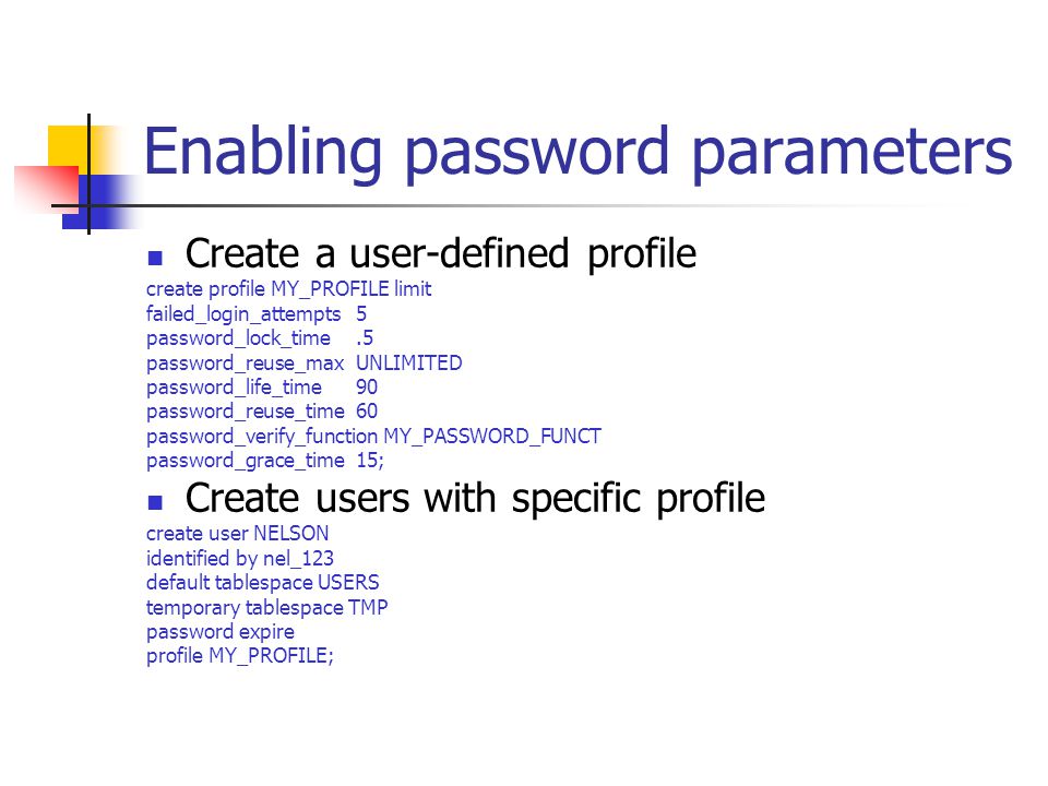 Enabling password parameters