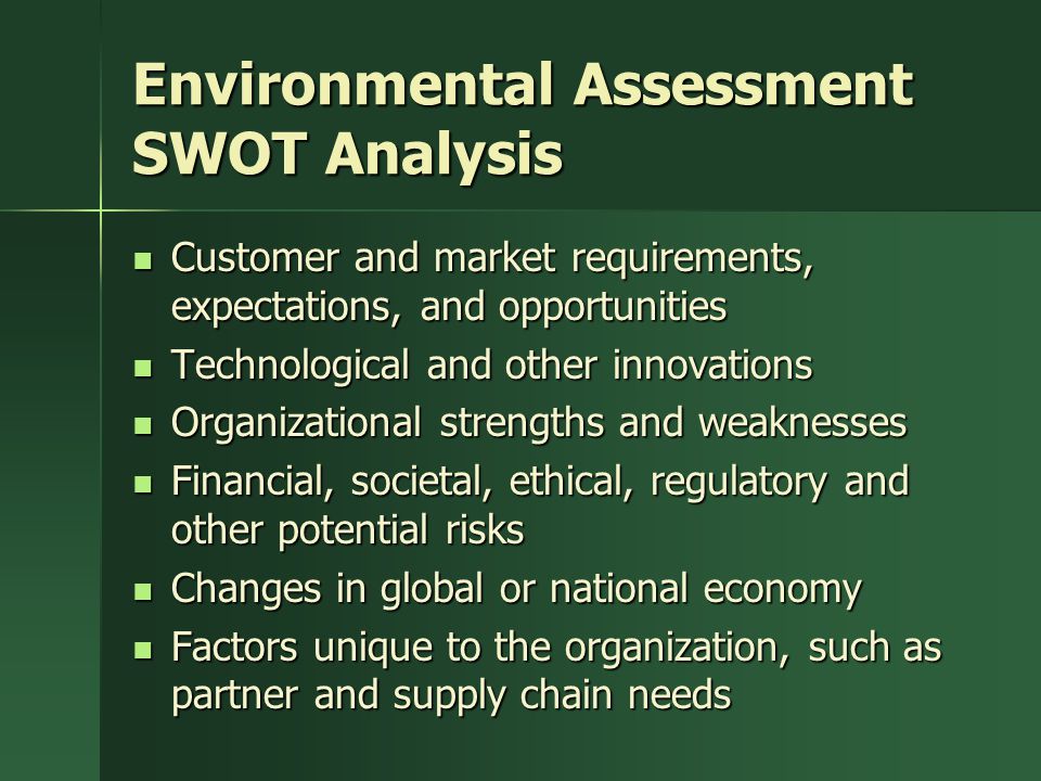 Environmental Assessment SWOT Analysis