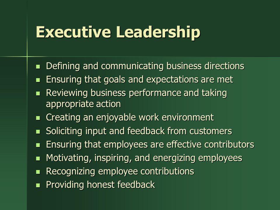 Executive Leadership Defining and communicating business directions